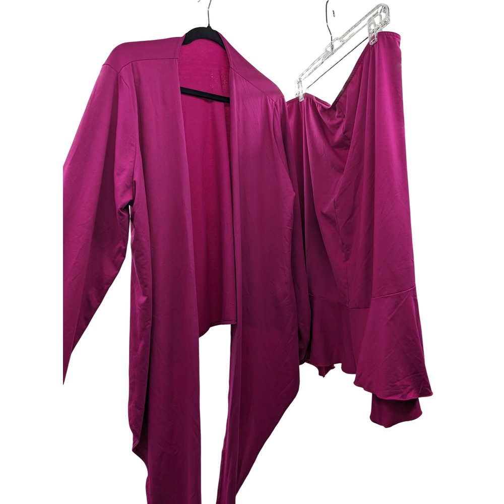 Weekenders 2 Piece Set XXL Magenta Slinky Knit Cardigan Jacket Skirt